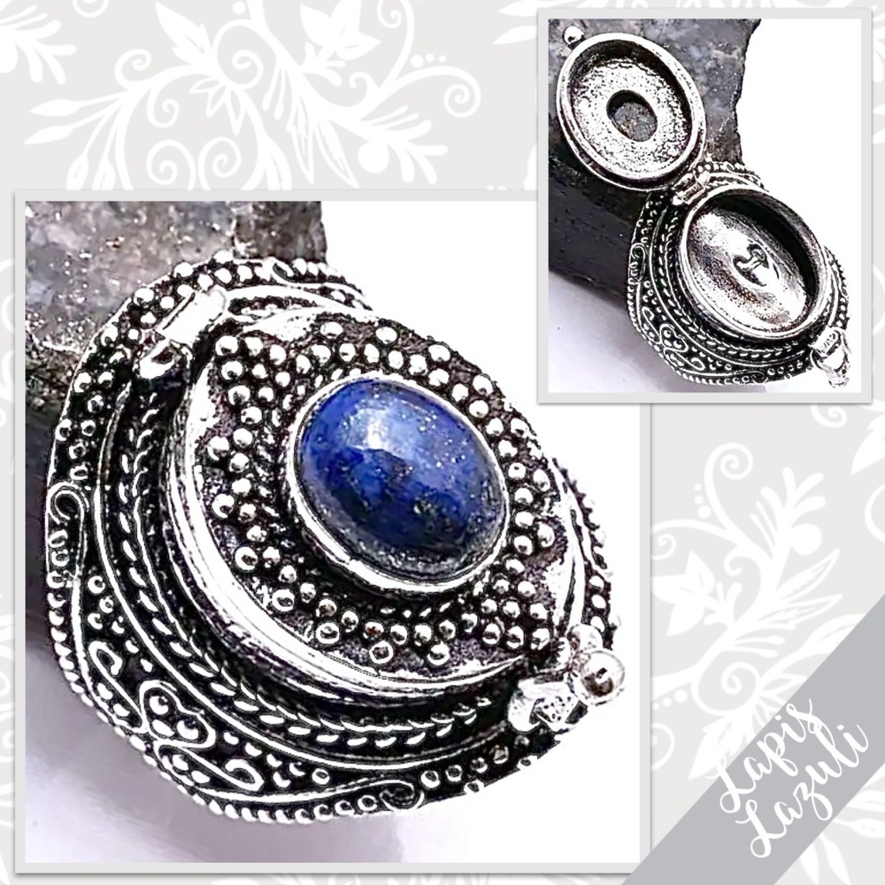 Lapis Lazuli Eclectic Silver Artisan Poison Ring, Size 7 (Royal Blue)